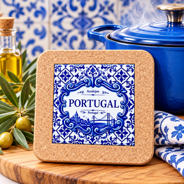 Topfuntersetzer Azulejo im Kork – 10 × 10 cm | Portugal Design