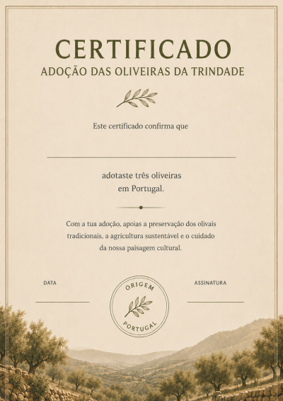 Certificado de apadrinhamento personalizado Trinity Trees