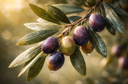 Portuguese Galega olives still on the branch, ready for harvest