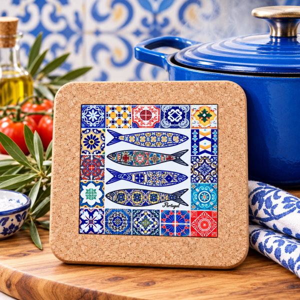 Topfuntersetzer Azulejo im Kork – 10 × 10 cm | Sardinen Design