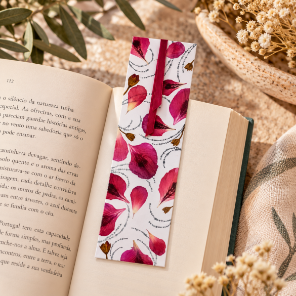Handgefertigtes Lesezeichen mit echten Rosenblüten